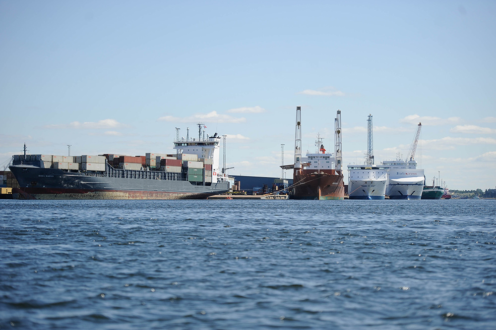 Freighters at a harbour.