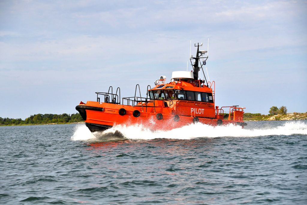 Pilot boat in the seas.